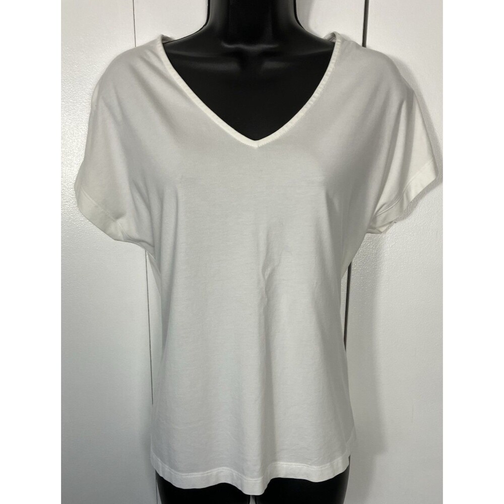 J JILL  White Supima Cotton Tee  Relaxed V-neck    XS